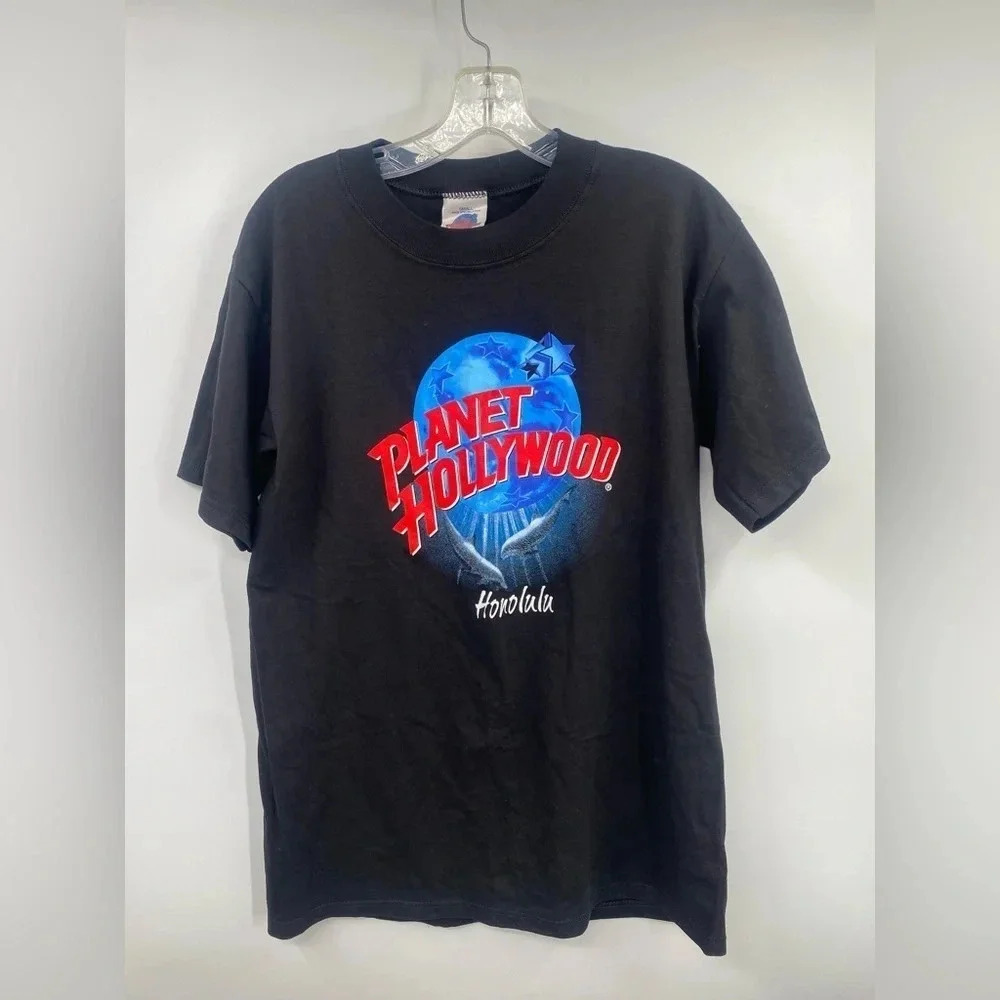 Planet Hollywood Shirt Small Made in USA Black Honolulu Graphic vtg